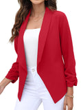 1 x RAW Customer Returns GRECERELLE Women s Blazer Jacket Open Front Ruched Sleeve Casual Work Office Short Jacket for Women, 07 Red, 46-48 - RRP €30.24