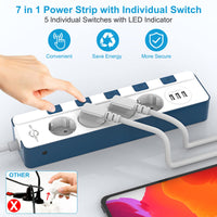 1 x RAW Customer Returns Power strip surge protection 4000W 16A , KEPLUG power strip individually switchable 4-way with 3 USB, multiple socket power strip wall mounting with 2 m cable and child safety lock - RRP €26.99