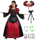 1 x RAW Customer Returns Vampire Costume Children Girls Dracula Costume Kids Gothic Royal Vampire Queen Cosplay Outfit with Accessories Necklace Teeth Halloween Carnival Theme Party Dress Up Set FR031M - RRP €25.2