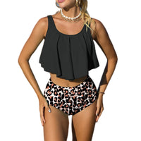 1 x RAW Customer Returns Mooncore Tankini Women s Tummy Control High Waist Bikini Set Two Piece Swimwear Ruffle Printed Swimsuit Black Leopard, S  - RRP €32.99