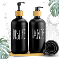 2 x Brand New Soap dispenser black matt glass shampoo bottles for filling 2 475ml shower gel dispenser soap dispenser with funnel for bathroom kitchen - RRP €30.24