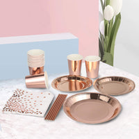 1 x RAW Customer Returns Amycute Disposable Tableware Rose Gold 16 Guests - Paper Plates, Cups, Straws, Napkins, Paper, Decoration, Table, for Rose Gold, Decoration, Party, Birthday, Wedding, Baby Shower, Baptism, Girls, Women, - RRP €20.4