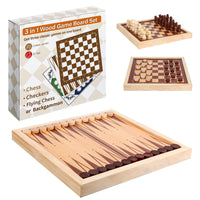 1 x Brand New OOCOME 3 in 1 Chess Checkers Backgammon Set, Wooden Game Board with Pieces, 22 22 2cm Portable Mini Travel Chess Set, Beginner Game Board Set for Children and Adults - RRP €17.8