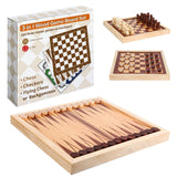 1 x Brand New OOCOME 3 in 1 Chess Checkers Backgammon Set, Wooden Game Board with Pieces, 22 22 2cm Portable Mini Travel Chess Set, Beginner Game Board Set for Children and Adults - RRP €17.8