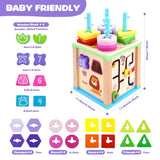 1 x Brand New Forroby Motor Skills Cube Wooden Activity Cube 6 in 1 Motor Skills Toy with 4 Sets of Columns, Time Recognition, Ocean Recognition, Shape Matching, Montessori Educational Toy for 2 3 4 Year Old Children - RRP €8.05