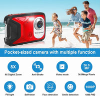 1 x RAW Customer Returns Heegomn Waterproof Digital Camera for Kids, 16MP Full HD 1080P, 8X Digital Zoom, Underwater Camera for Teens Beginners Red  - RRP €63.89