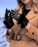 1 x Brand New YISEVEN Women s Elegant Lambskin Leather Gloves Rabbit Fur Touchscreen with Warm Lining Elegant Winter Leather Driving Gloves Gifts Black 7.0 M - RRP €35.39