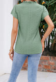 1 x RAW Customer Returns T1FE 1SFE Blouses Women Summer Elegant V Neck Lace Pattern Ruffle Sleeves T Shirt Green XXL - RRP €18.14