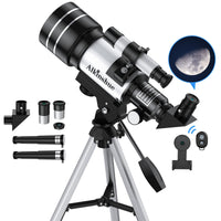 1 x RAW Customer Returns Telescope for Kids and Adults, 70mm Aperture Refractor Telescopes for Astronomy Beginners, Portable Travel Telescope with Cell Phone Adapter and Wireless Remote Control, Astronomy Gifts for Kids - RRP €68.84