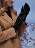 1 x Brand New YISEVEN Gloves Women Winter Shealring Lambskin Leather Gloves Women Winter Gloves Leather Lined Sheepskin Warm Suede Gloves Finger Gloves Fur Driver, Black Suede M - RRP €27.42