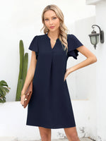 1 x RAW Customer Returns Missufe blouse dress short sleeve mini dress summer casual dresses women shirt dress V-neck dresses dark blue, medium  - RRP €30.24