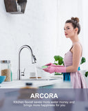 1 x RAW Customer Returns ARCORA pull-out kitchen faucet, high pressure kitchen faucet 360 swivel kitchen faucet made of stainless steel mixer tap with ceramic cartridge leak-proof 2 jet types Chrome - RRP €59.99