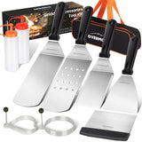 3 x Brand New Overmont Barbecue Spatula 9 Pieces Hot Plate Accessory Set BBQ Spatula Utensils Set Stainless Steel for Outdoor and Indoor - RRP €71.94