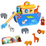 1 x RAW Customer Returns Noah s Ark Wood Wooden toys from 1 2 3 years children Baptism gifts for boys girls Montessori Toy Animal Sorting Stack Bible story book baptism - RRP €25.61