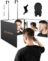 1 x RAW Customer Returns JUSRON 360 Degree Mirror, Portable Folding Mirror, 3 Pieces, Hair Mirror, Automatic Cutting, Height Adjustable with Hook, Shaving Mirror, Makeup Shaving Mirror, - RRP €45.99