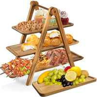 1 x RAW Customer Returns KIILYS 3 Tier Serving Tray, Wooden Serving Platter, Rectangular Serving Stand, 3 Tier Serving Rack, Tiered Tray, Serving Dishes for Entertaining, Party, Wooden Tray Stand - RRP €43.36