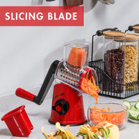 1 x RAW Customer Returns GDL Cheese Grater with Crank, Vegetable Slicer with 3 Interchangeable Drum Blades, Grater Kitchen Fast Cutting, Drum Grater Suitable for Vegetables, Fruit, etc. - RRP €34.96