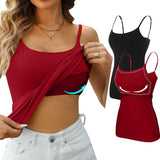 1 x RAW Customer Returns Attraco undershirt women s spaghetti top undershirt spaghetti straps with adjustable strap basic cami tank top for women and girls black red M - RRP €26.21