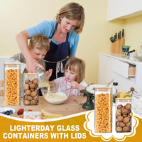 1 x RAW Customer Returns Lighterday 3.2100ML storage jars with lids, square glass containers with lids, storage jars with lids, airtight storage jars for kitchen for cornflakes, spaghetti, beans, flour 3 pieces 2100 ml  - RRP €31.99