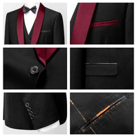 1 x RAW Customer Returns KUDMOL Men s 3 Piece Suit Slim Fit One Button Shawl Lapel for Wedding Prom Blazer Vest Pants Set Red, 2XL  - RRP €112.99