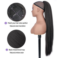 1 x RAW Customer Returns PORSMEER 80cm Long Straight Drawstring Black Ponytail Clip in Hair Extensions for Women, Yaki Kinky Straight Ponytail Extensions Hair 1B  - RRP €18.42