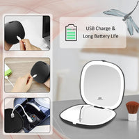 1 x RAW Customer Returns Micacorn Portable Compact Mirror with LED Lighting 1X 10X Magnification Makeup Mirror USB Rechargeable Folding Mirror Touch Screen 3 Colors Dimmable Makeup Mirror for On the Go Handbag - RRP €23.99