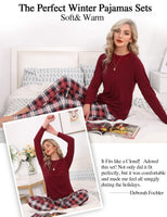 1 x RAW Customer Returns Uniexcosm Women s Cotton Pajama Set Long Two-Piece Sleepwear Raglan Sleeves Sleepwear and Checked Pajama Bottoms Leisure Suit Style 1 Wine Red M - RRP €35.99