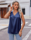 1 x RAW Customer Returns Zeagoo Satin Top Women s Summer Sleeveless Blouse Tank Top V-Neck Satin Blouse Cami Top Blue L - RRP €22.18