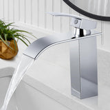 1 x RAW Customer Returns DJS waterfall faucet, stainless steel bathroom faucet, washbasin fittings with cold and hot water function, waterfall faucet for bathroom, bathroom chrome faucet in business style - RRP €45.98