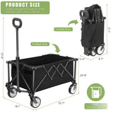 1 x RAW Customer Returns Foldable cart on wheels, collapsible cart with 100kg large capacity, all-terrain wheels with adjustable handle, picnic transporter for shopping, camping, garden, beach black  - RRP €73.49