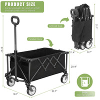 1 x RAW Customer Returns Folding Cart on Wheels, 100kg Large Capacity Wagon with Adjustable Handle and Cover Bag, Picnic Carrier for Festival Shopping Camping Garden Beach Black  - RRP €68.99