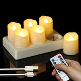 1 x RAW Customer Returns FREEPOWER 6 LED tea lights rechargeable with charging station, electric rechargeable candles USB with remote control timer flickering dimmable warm white, Halloween Christmas decoration, 4 x 4.5cm - RRP €25.99