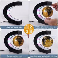 1 x RAW Customer Returns Magnetic Floating Globe with Colored LED Lights C Shape Anti-Gravity Maglev Rotating World Map for Gift Home Office Desk Decoration With Switch, Gold  - RRP €31.99