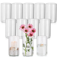 1 x RAW Customer Returns Hewory cylinder vase glass 12 pieces flower vase, 15 cm modern vase set glass vase decorative vases, tulip vase lantern glass candle holder for pillar candles floating candles for wedding decoration decoration - RRP €59.82