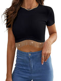 1 x RAW Customer Returns Dresswel Women Sexy Sleeveless Fringe Tops Round Neck Glitter Tassel Top 2-Black.,S - RRP €24.0