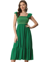 1 x Brand New Allegra K Women s Summer Dress Sleeveless Square Neck Smocked Boho Ruffles Tiered Midi Dress Green S - RRP €55.99