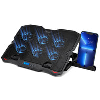 1 x RAW Customer Returns MATEPROX Laptop Cooler, Notebook Laptop Cooler with 6 Fans with LEDs, Height Adjustable Laptop Cooling Pads with Cell Phone Stand, Dual USB Port Cooling Mat for Gaming Office - RRP €30.48