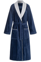 1 x RAW Customer Returns Morgenstern Women s Bathrobe Shawl Collar Cotton Terry Cloth Velor Long Size L Navy Blue Light Grey - RRP €60.46