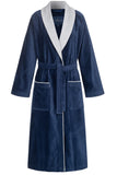 1 x RAW Customer Returns Morgenstern Women s Bathrobe Shawl Collar Cotton Terry Cloth Velor Long Size L Navy Blue Light Grey - RRP €60.46