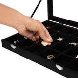 1 x RAW Customer Returns Belle Vous Jewelry Organizer Jewelry Box Black, Velvet Box Glass Lid 24 Compartments - Jewelry Storage Stackable Jewelry Box Drawers Adjustable for Rings, Necklaces, Bracelets, Earrings, Watches - RRP €24.97