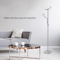 1 x RAW Customer Returns Osasy Floor lamp 2 LEDs, dimmable Color Temperature, Floor lamp with adjustable reading light, integrated LED plates, nickel metal, remote control touch control - RRP €69.97