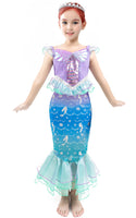 1 x RAW Customer Returns IKALI Girls Princess Dress Up Costume Toddler Kids Mermaid Fairytale Party Costume Colorful Outfit with Headband - RRP €22.99