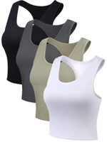 1 x RAW Customer Returns Geyoga 4 Pack Women s Crop Tank Tops Black, Anthracite Grey, Olive Green, White, M  - RRP €25.99