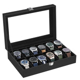 1 x RAW Customer Returns SONGMICS watch box with 12 compartments, watch case with glass lid, watch case with removable watch cushions, metal clasp, gift idea, PU cover in black, velvet lining in black JWB12B - RRP €25.99