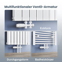 1 x RAW Customer Returns SONNI Multiblock Set for radiator connection fitting including thermostat tap block valve heating accessories corner and straight shape white - RRP €55.45