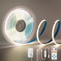 1 x RAW Customer Returns PAUTIX COB LED Strip White 4000K, 3m 480LEDs M Dimmable 24V Flexible LED Strip lights Set with RF Remote Control and Power Supply, CRI 85 Bright Under Cabinet Light for Home DIY Decoration, Timer Function - RRP €21.62