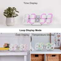 1 x RAW Customer Returns Deeyaple LED Wall Clock Digital Alarm Clock 3D Clock Dimmable Snooze USB 12 24 Hour Date Temperature Display Remote Control Night Light Living Room Kitchen Bedroom Office 25 cm Colourful  - RRP €32.26