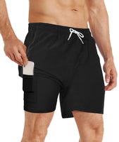 1 x RAW Customer Returns APTRO Men s Swim Shorts Swimming Shorts Board Shorts Short Quick-drying 2 in 1 Beach Shorts with Inner Pants Black MK199 XXL - RRP €25.99