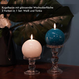 9 x Brand New Fanna 2 Real Wax Flameless Ball Candles with Timer, LED Ball Candles Glossy Finish with Remote Control for Weddings and Home Decoration, White and Turquoise Included, D10cm x H8cm - RRP €183.6