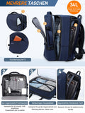 1 x RAW Customer Returns BECOJADDE airplane hand luggage 45x36x20 expandable travel backpack men s laptop backpack fit 17 inch laptop dayback casual for vacation business work travel, navy blue - RRP €45.37